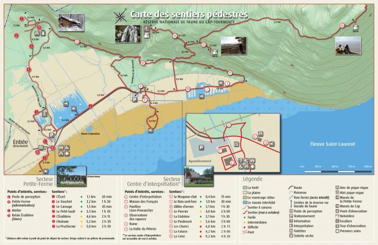 Carte des sentiers de la Réserve nationale de faune du Cap‑Tourmente