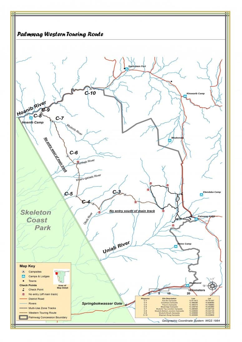 Carte de Palmwag pour les visiteurs de plusieurs jours sur la Western Touring Route 