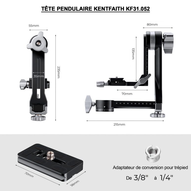 Dimensions de la Tête Pendulaire Kentfaith KF31.052