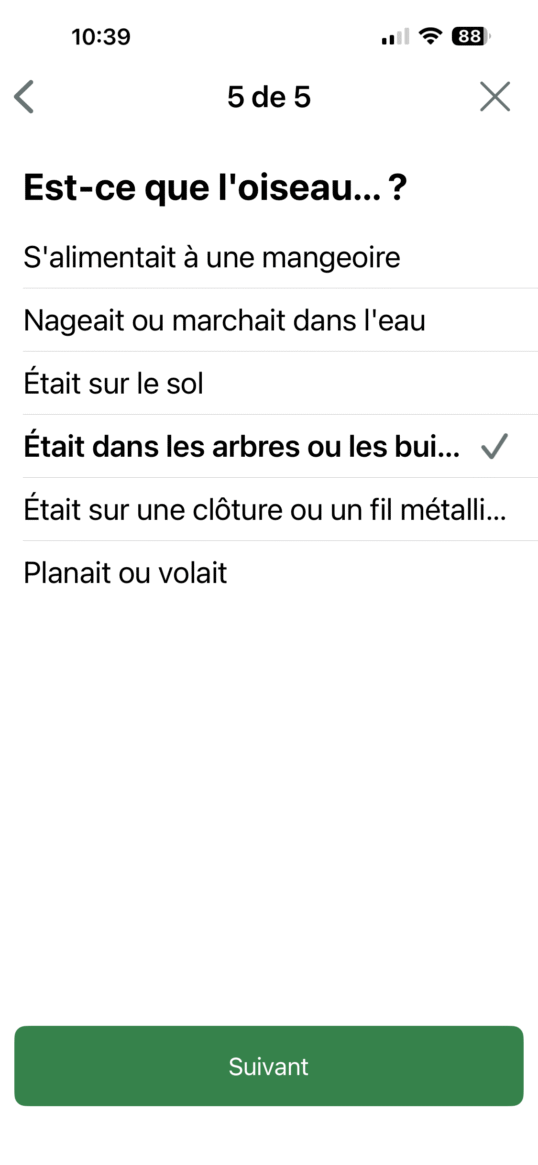 Identifier les oiseaux par critère étape 5